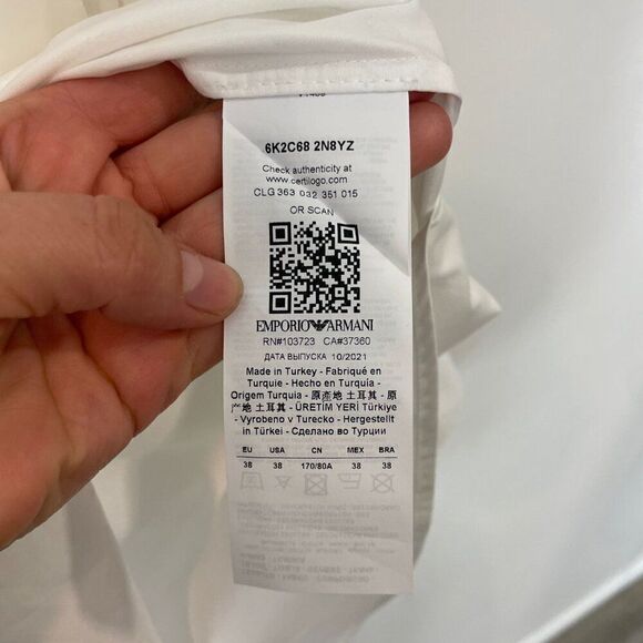 EMPORIO ARMANI Button-Up Shirt EU38 US2 XS White Grosgrain Trim - Picture 12 of 15